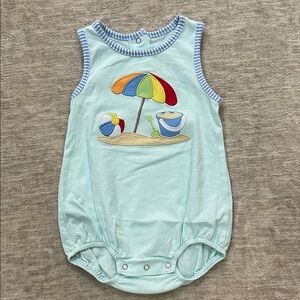 Mint Green Baby Romper with Striped Trim